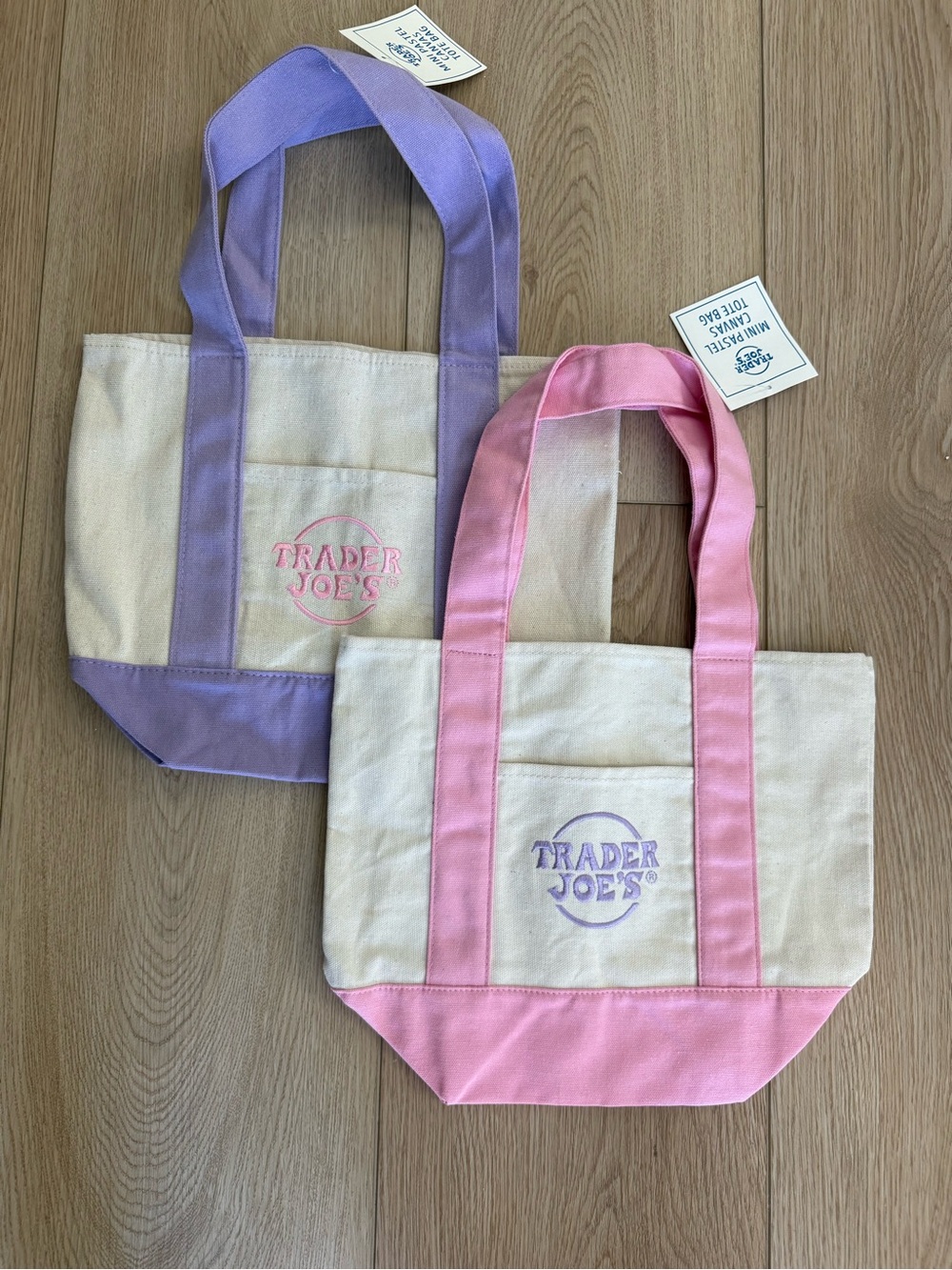 NWT - Trader Joe’s Pink and Lavender Canvas Tote Bags
